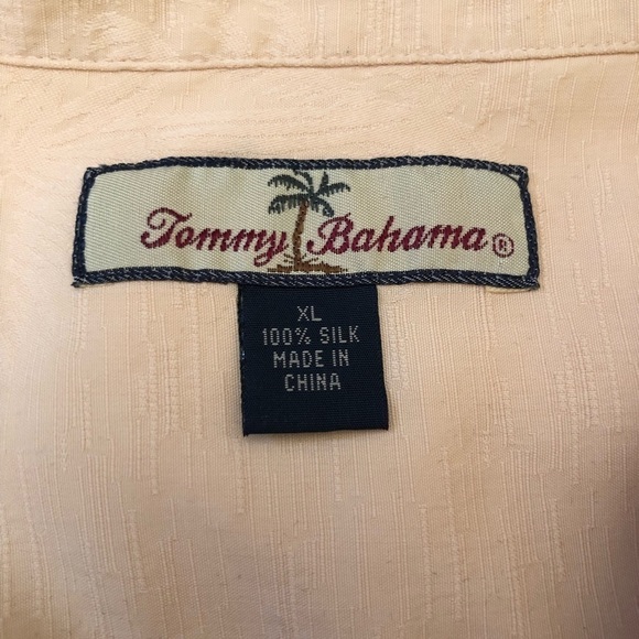 Tommy Bahama 100% Silk Light Orange Palm Tree Textured Hawaiian Shirt XL - Picture 10 of 16